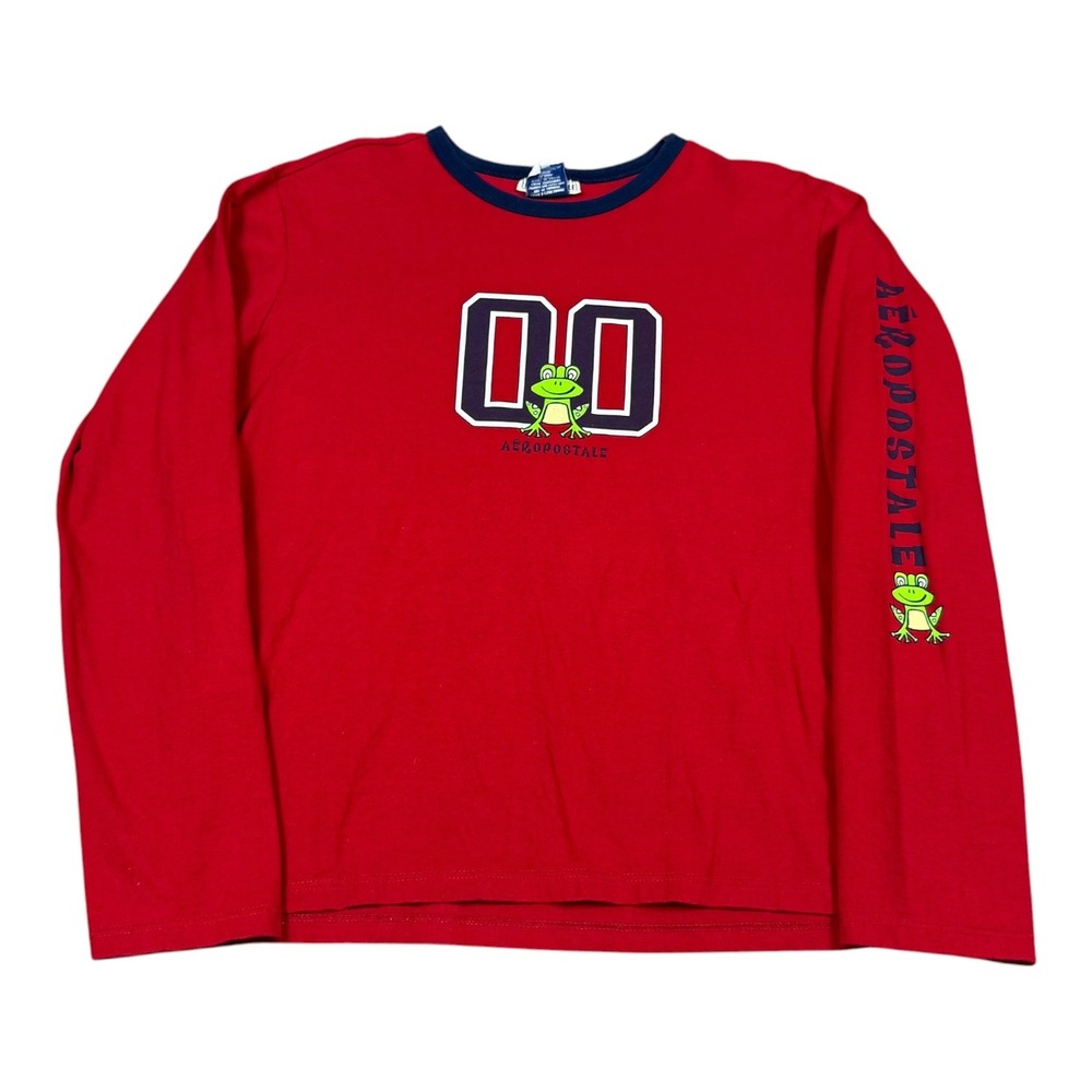 Vintage 2000s Aeropostale 00 Frog Spell Out Red Long Sleeve Shirt Women's M